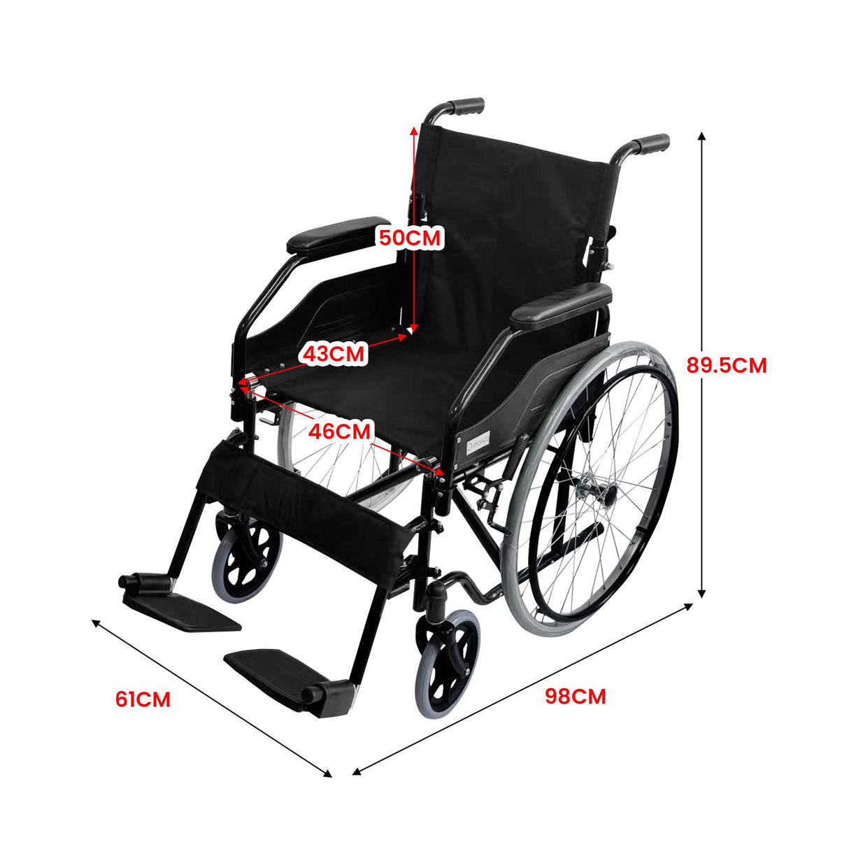 Orthonica 24in Self Propelled Foldable Steel Wheelchair - Black