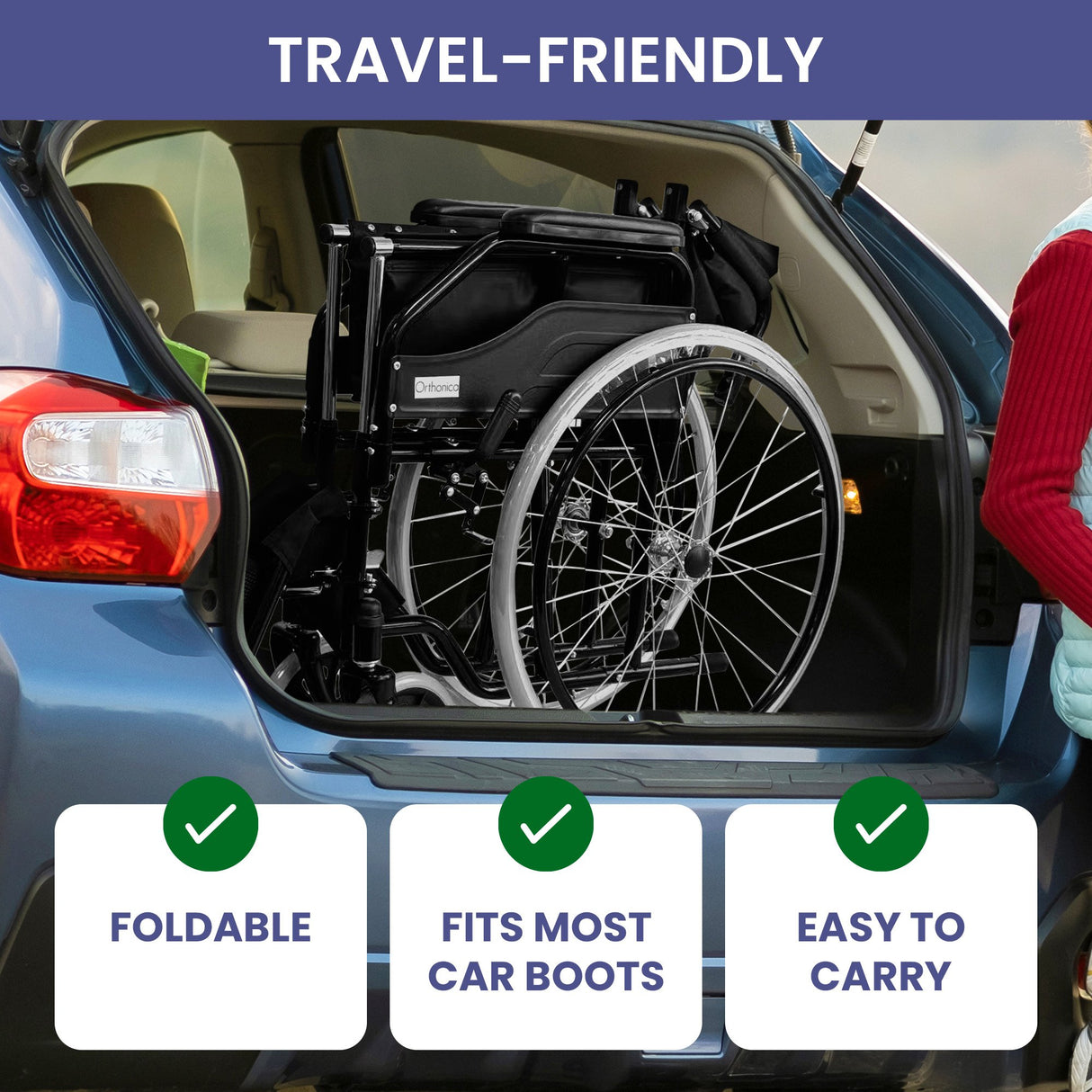 Orthonica 24in Self Propelled Foldable Steel Wheelchair - Black