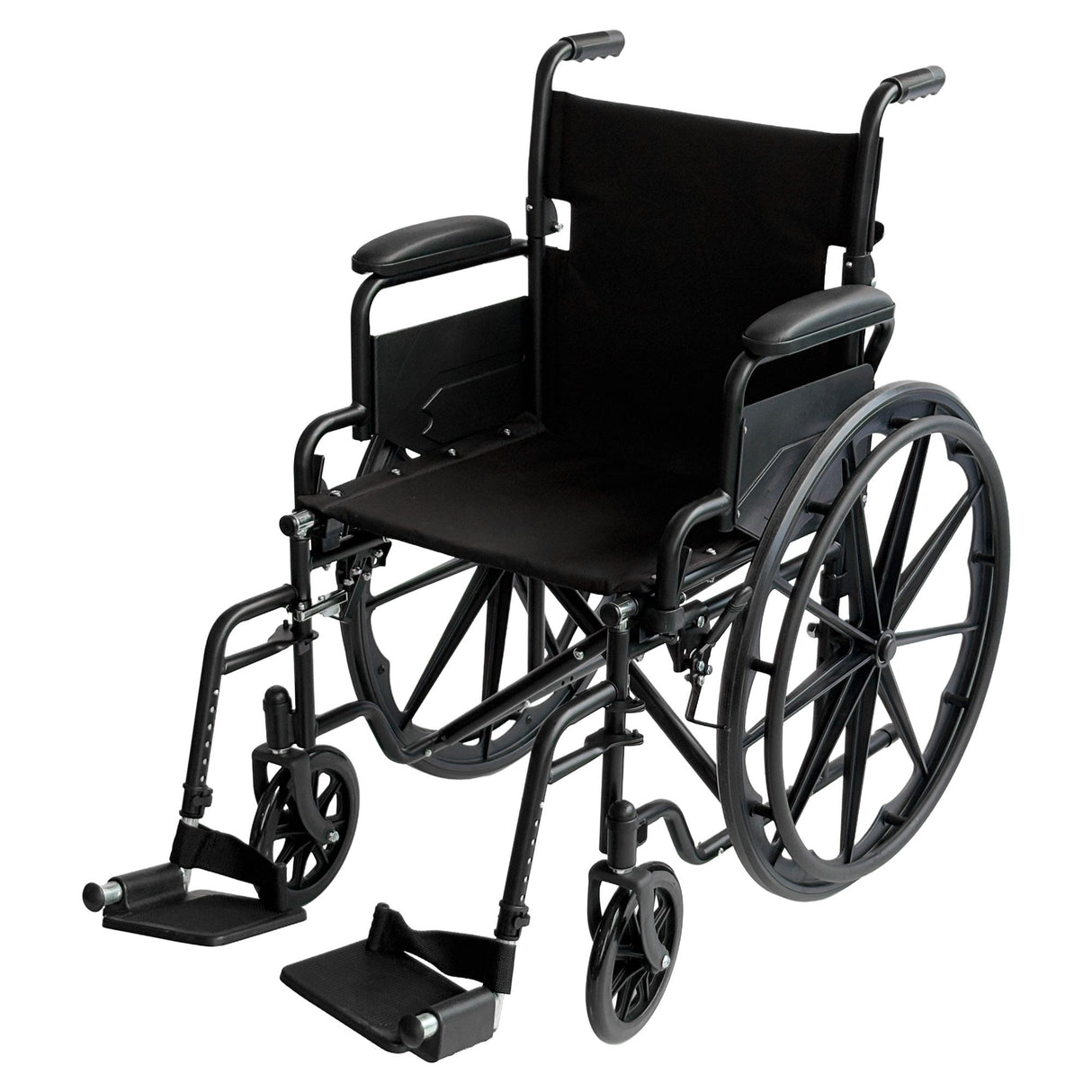 Orthonica 24in Foldable Steel Wheelchair in Black Steel Frame Heavy-Duty Disability Aid