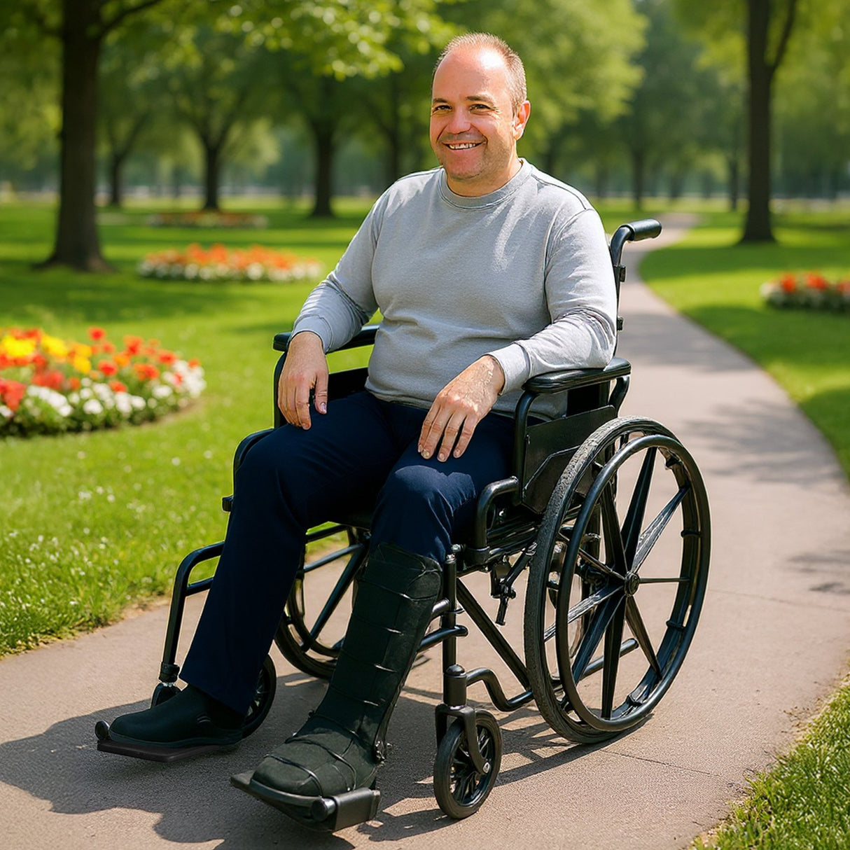 Orthonica 24in Foldable Steel Wheelchair in Black Steel Frame Heavy-Duty Disability Aid