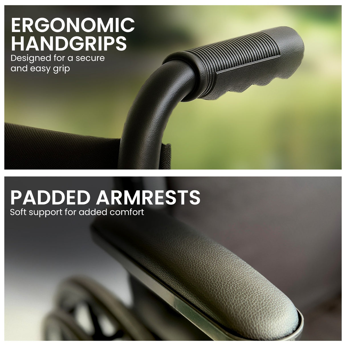 Orthonica 24in Foldable Steel Wheelchair in Black Steel Frame Heavy-Duty Disability Aid