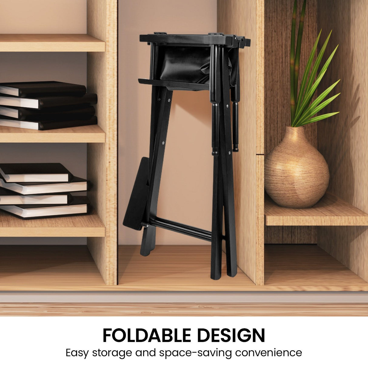 Sarantino Tall Wooden Directors Chair Kitchen Bar Stool in Black