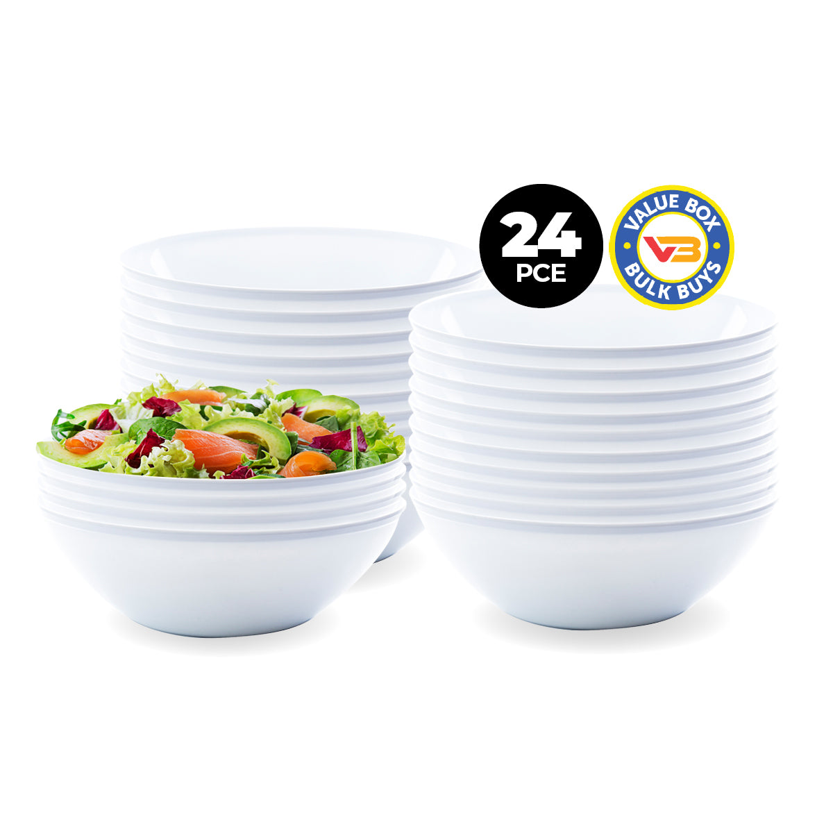 Home Master 24-Piece Stackable Melamine Bowls - Lightweight, Durable, 35cm for Everyday Use