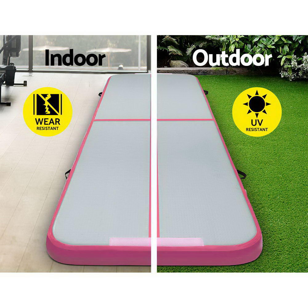 Pink and Grey Inflatable Air Track Mat for Gymnastics and Cheerleading - 3m x 1m