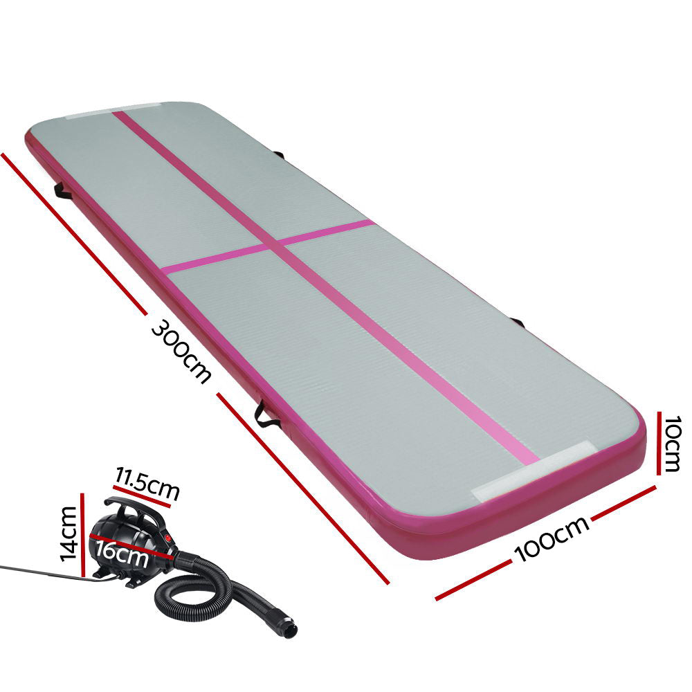 Everfit 3M Inflatable Air Track Mat with Electric Pump - Pink Tumbling Gymnastics Set