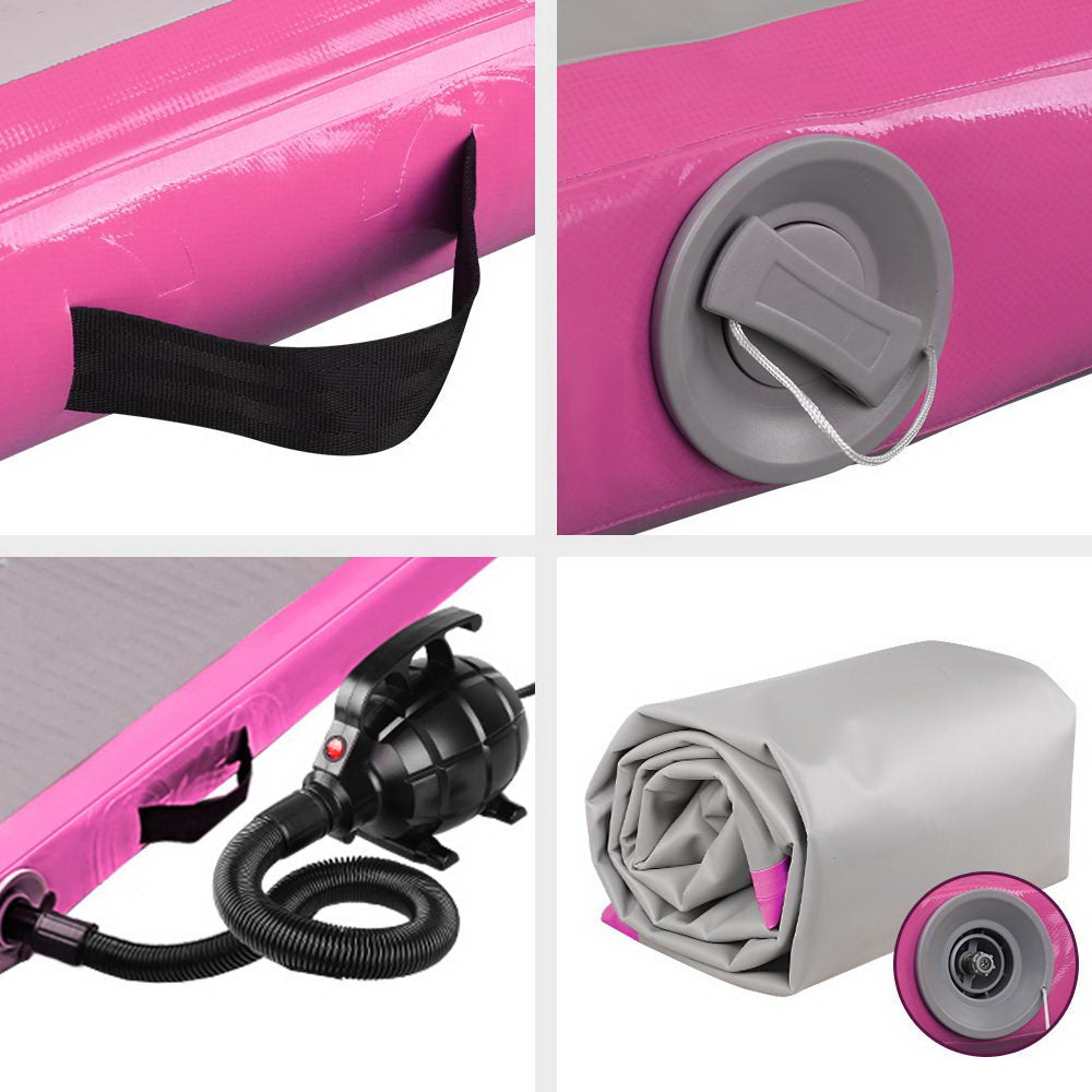 Everfit 3M Inflatable Air Track Mat with Electric Pump - Pink Tumbling Gymnastics Set