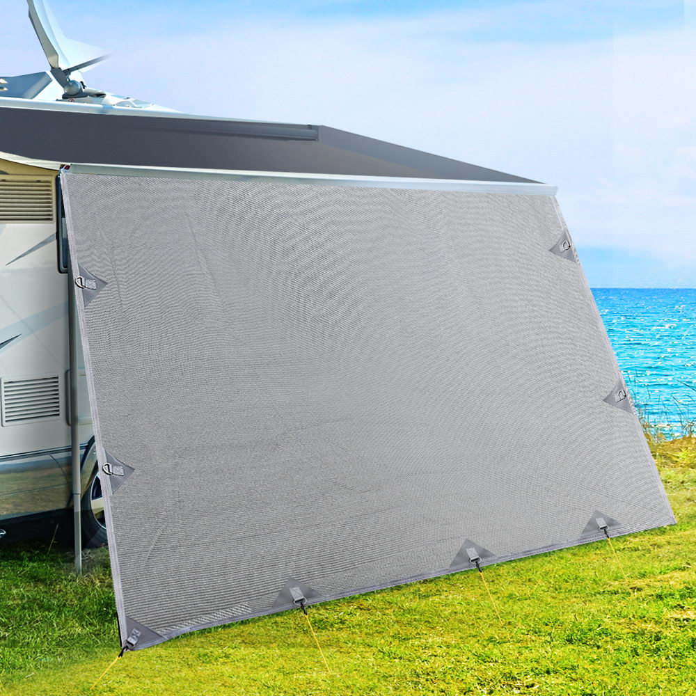 Caravan Privacy Screen Roll Out Awning 3.4x1.95M End Wall Side Sun Shade Grey
