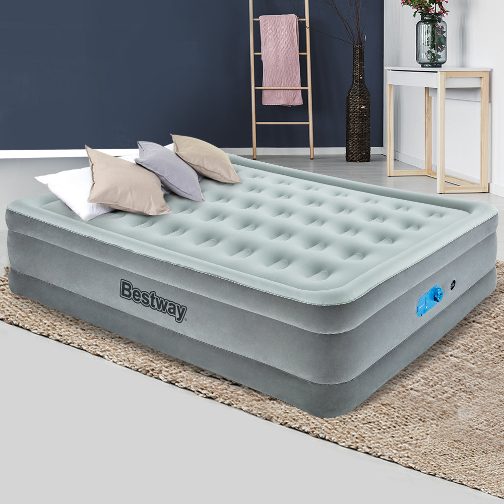 Queen-Sized Bestway Inflatable Air Mattress with Built-In Pump for Convenient Sleeping