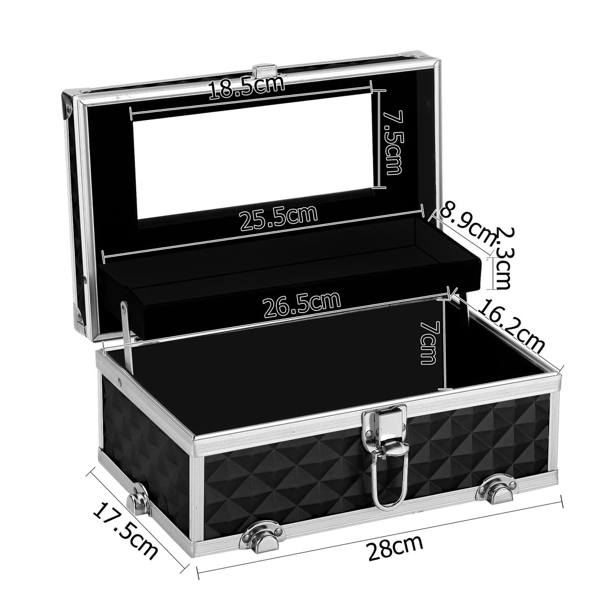 Diamond Black Portable Makeup Case with Mirror - Luxury Beauty Organizer