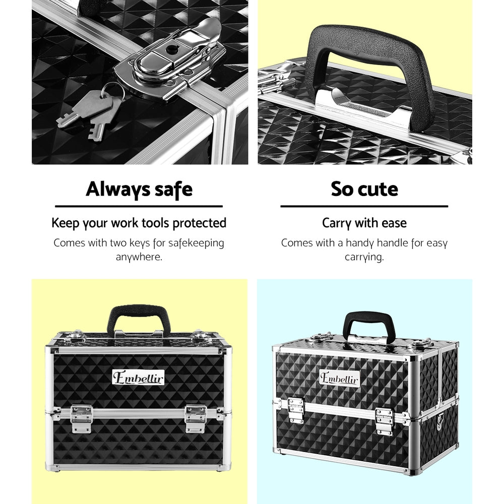 Diamond Black Portable Beauty Makeup Organizer Case