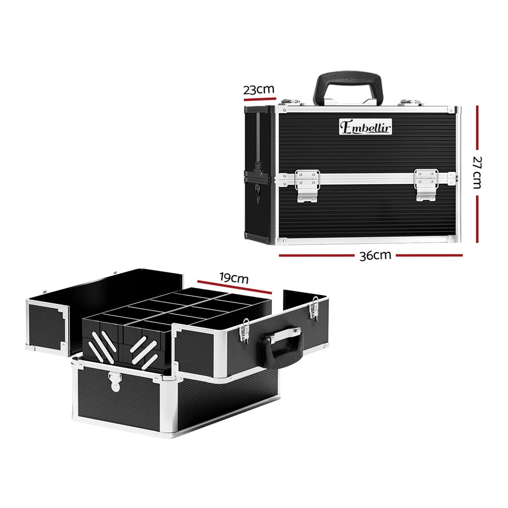 Sleek Black Travel Makeup Organizer Case