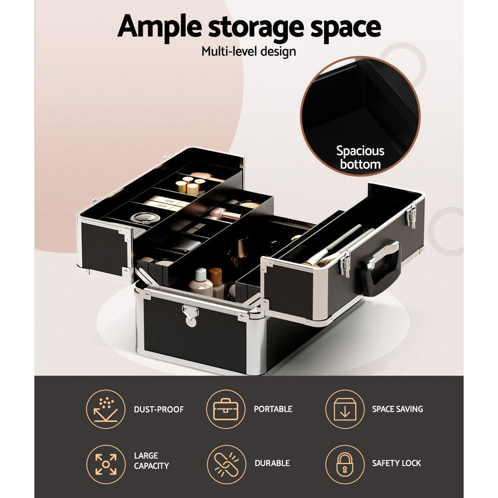 Sleek Black Travel Makeup Organizer Case