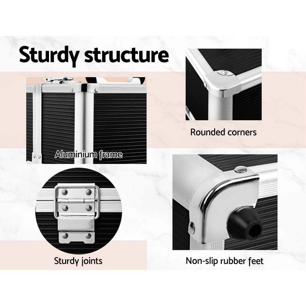 Sleek Black Travel Makeup Organizer Case