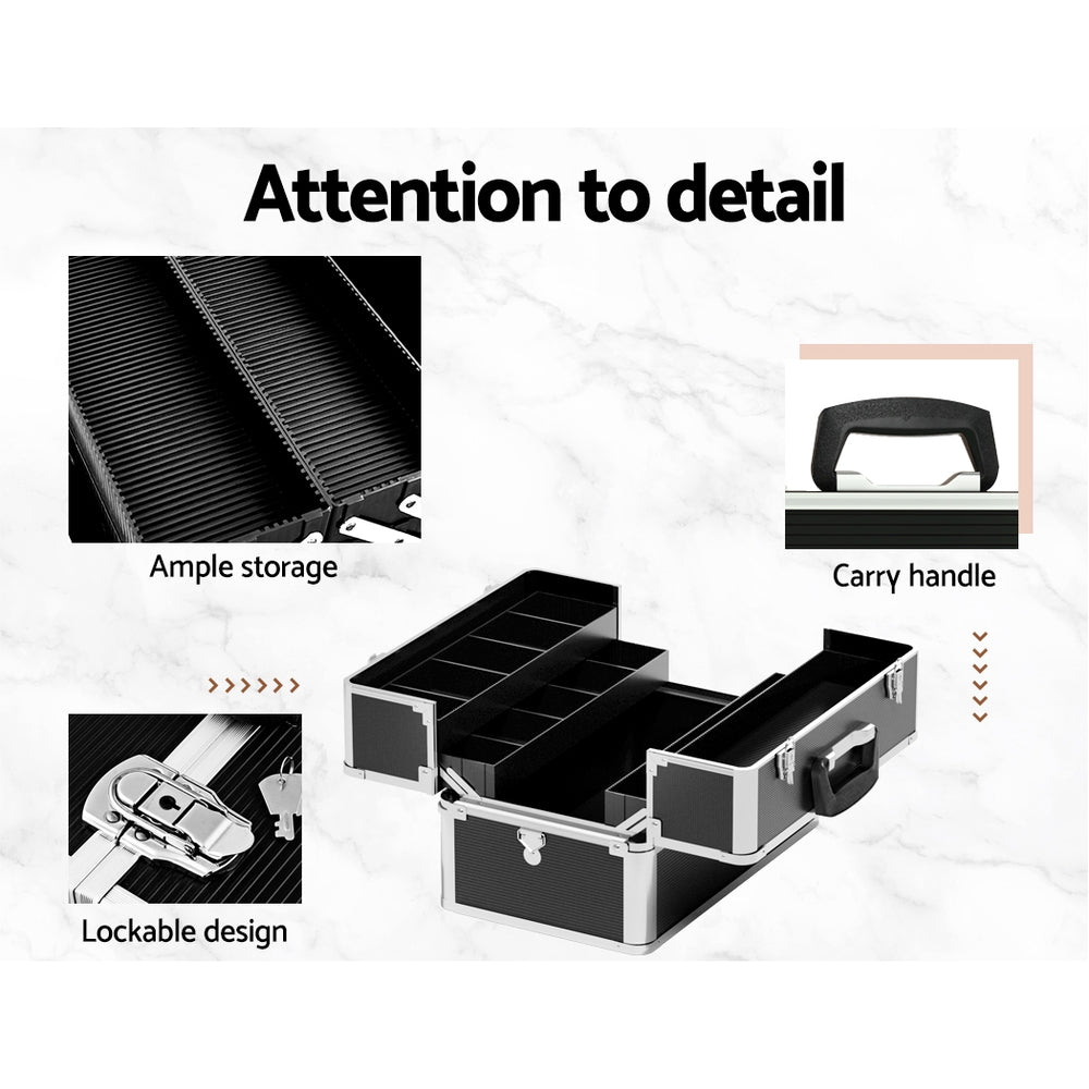 Sleek Black Travel Makeup Organizer Case