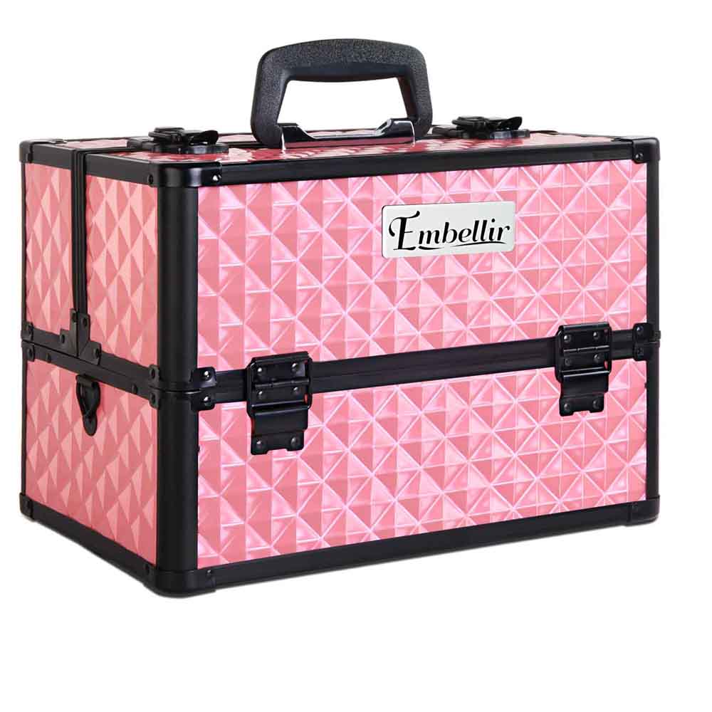 Diamond Pink Luxe Makeup Organizer Case with Adjustable Dividers