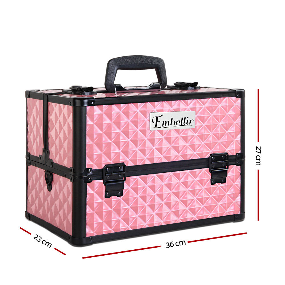Diamond Pink Luxe Makeup Organizer Case with Adjustable Dividers