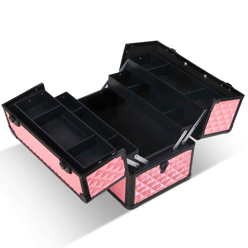 Diamond Pink Luxe Makeup Organizer Case with Adjustable Dividers