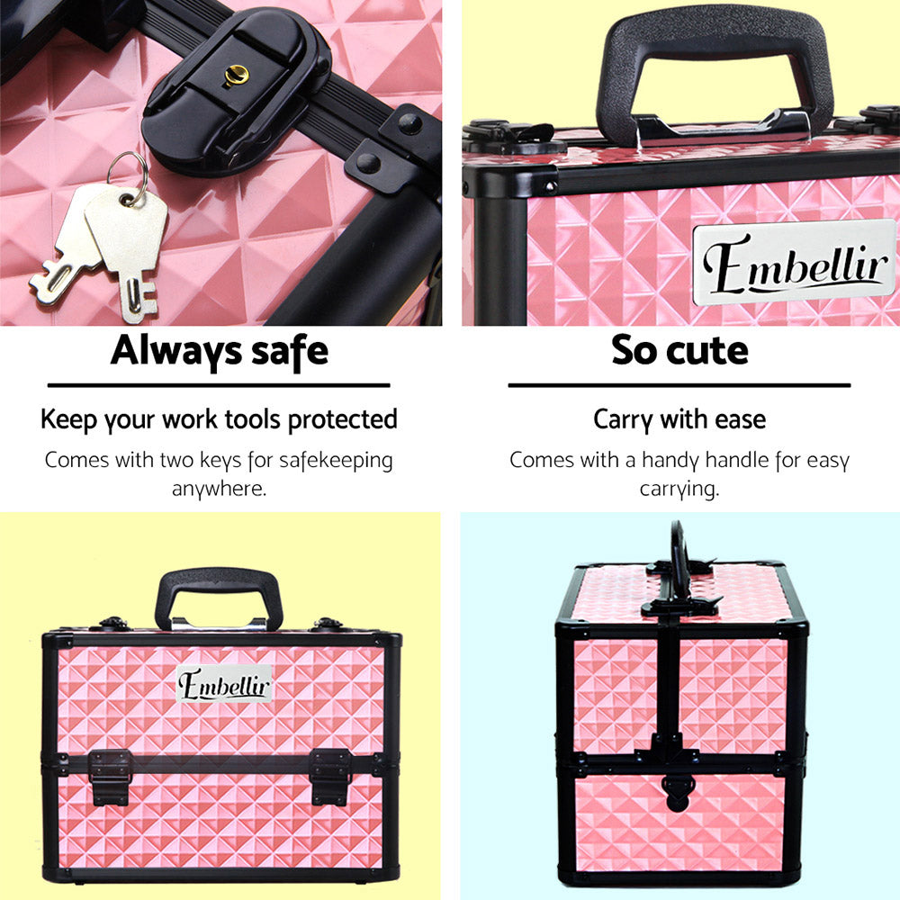 Diamond Pink Luxe Makeup Organizer Case with Adjustable Dividers