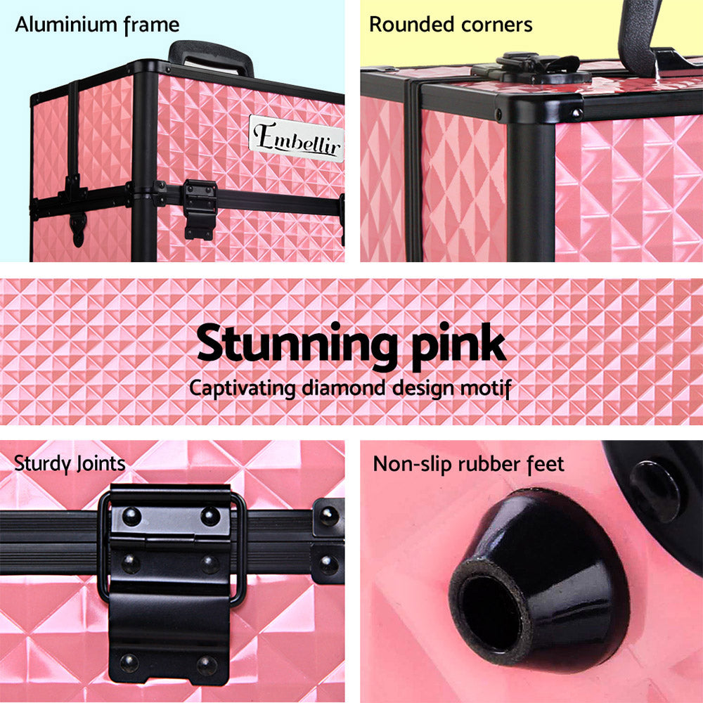 Diamond Pink Luxe Makeup Organizer Case with Adjustable Dividers
