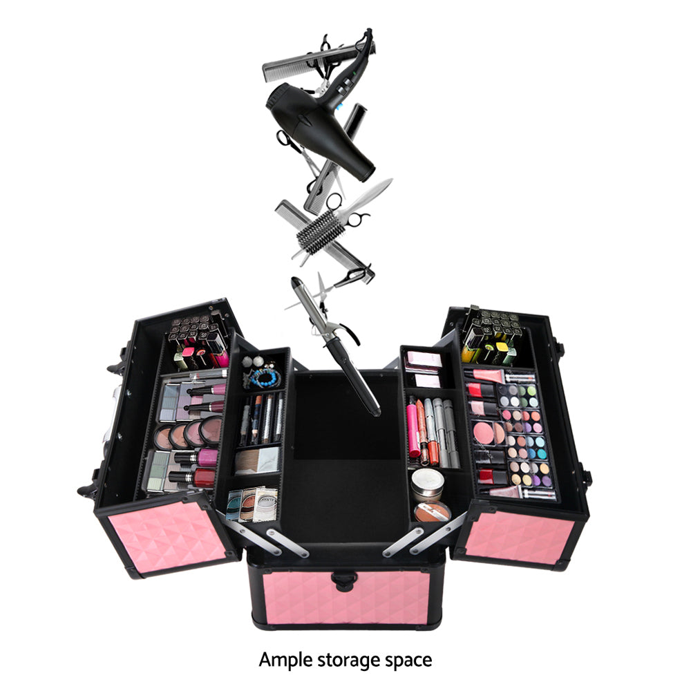 Diamond Pink Luxe Makeup Organizer Case with Adjustable Dividers