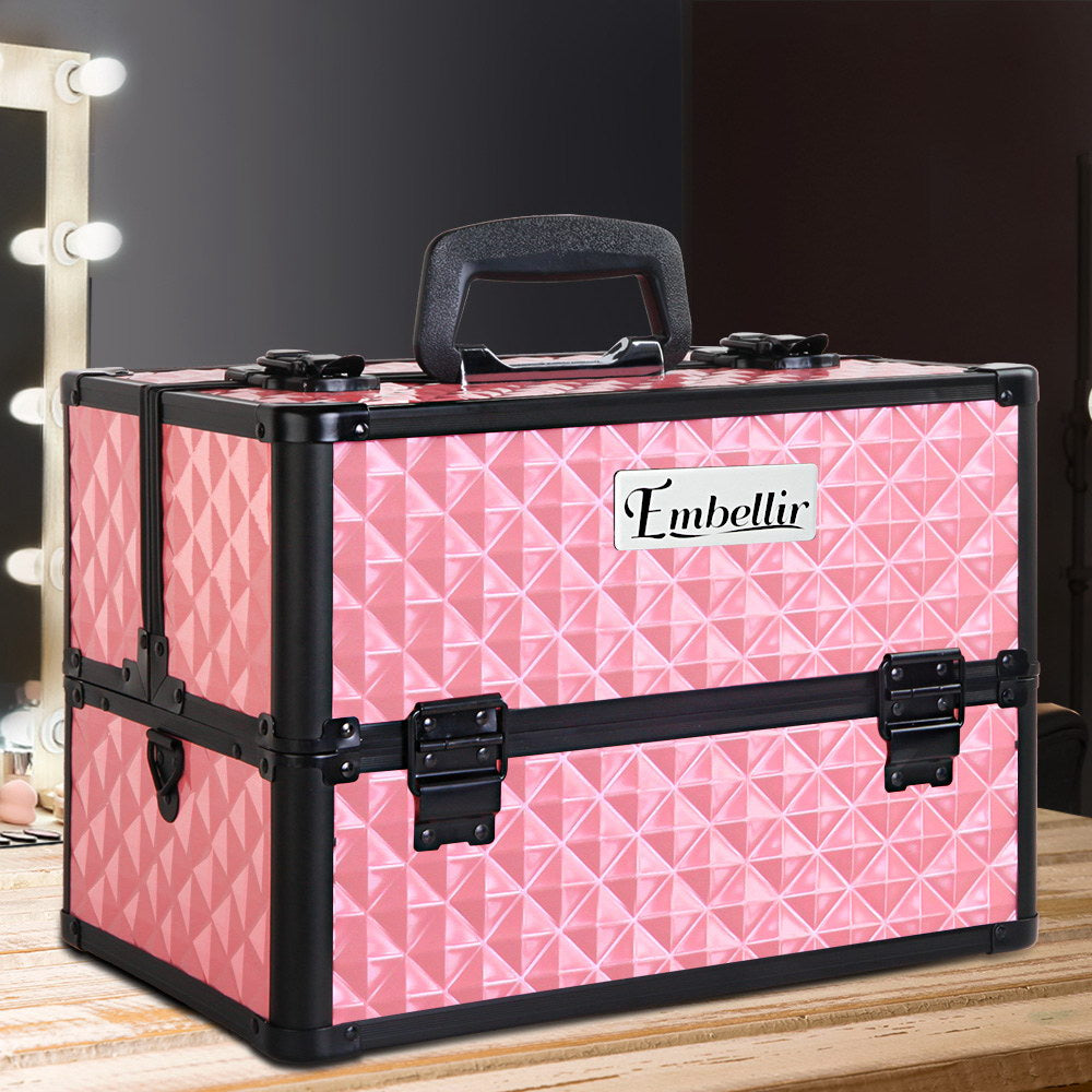 Diamond Pink Luxe Makeup Organizer Case with Adjustable Dividers