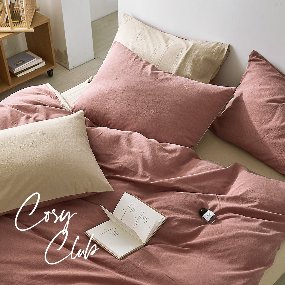 Cosy Club Cotton Quilt Set - Queen Size Duvet Cover in Red and Beige