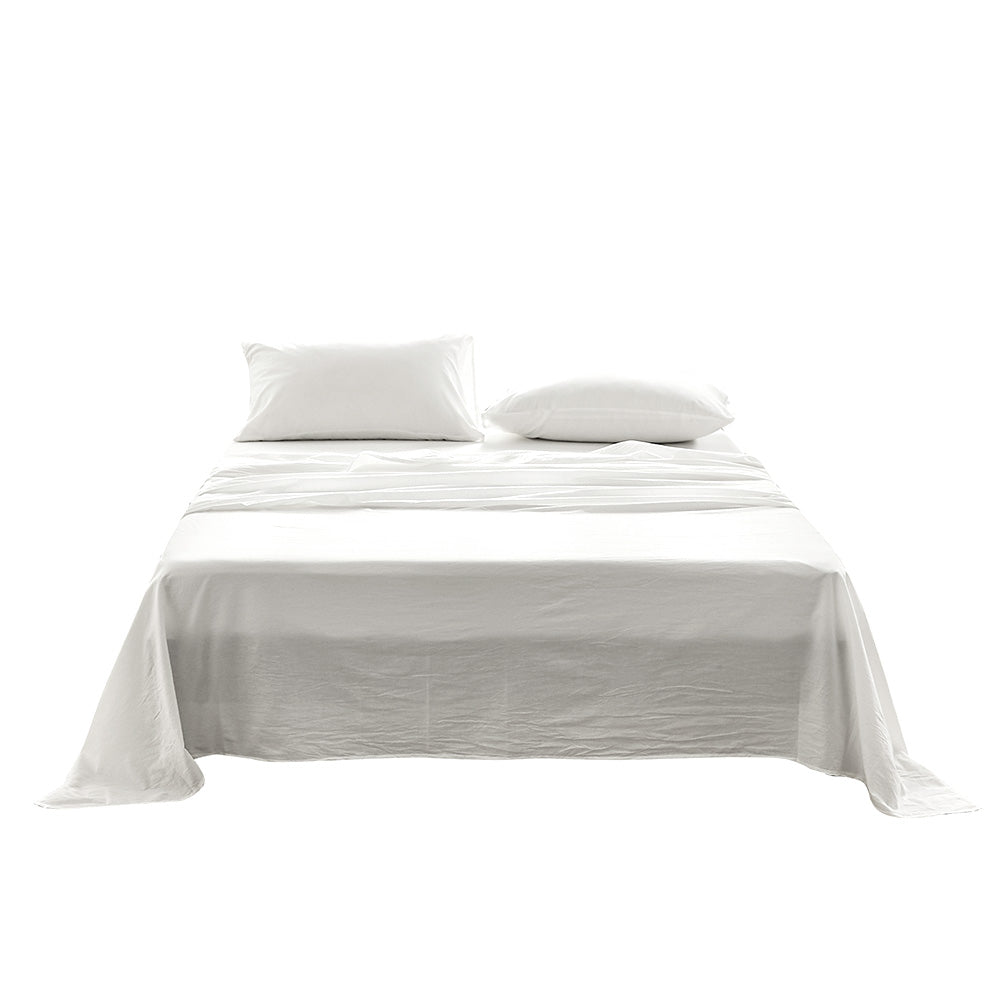 Cosy Club Sheet Set Bed Sheets Set Queen Flat Cover Pillow Case White Essential