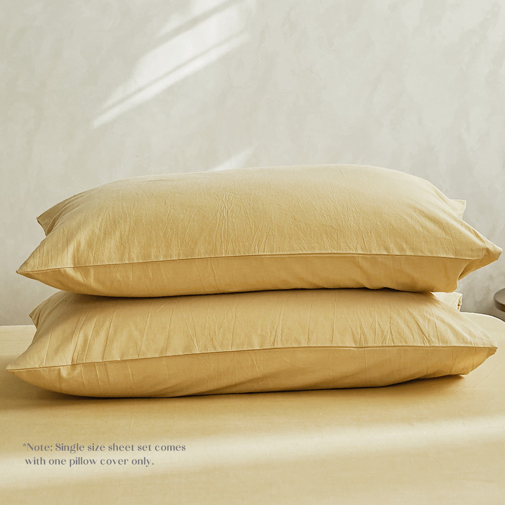 Cosy Club Sheet Set Bed Sheets Set Queen Flat Cover Pillow Case Yellow Essential