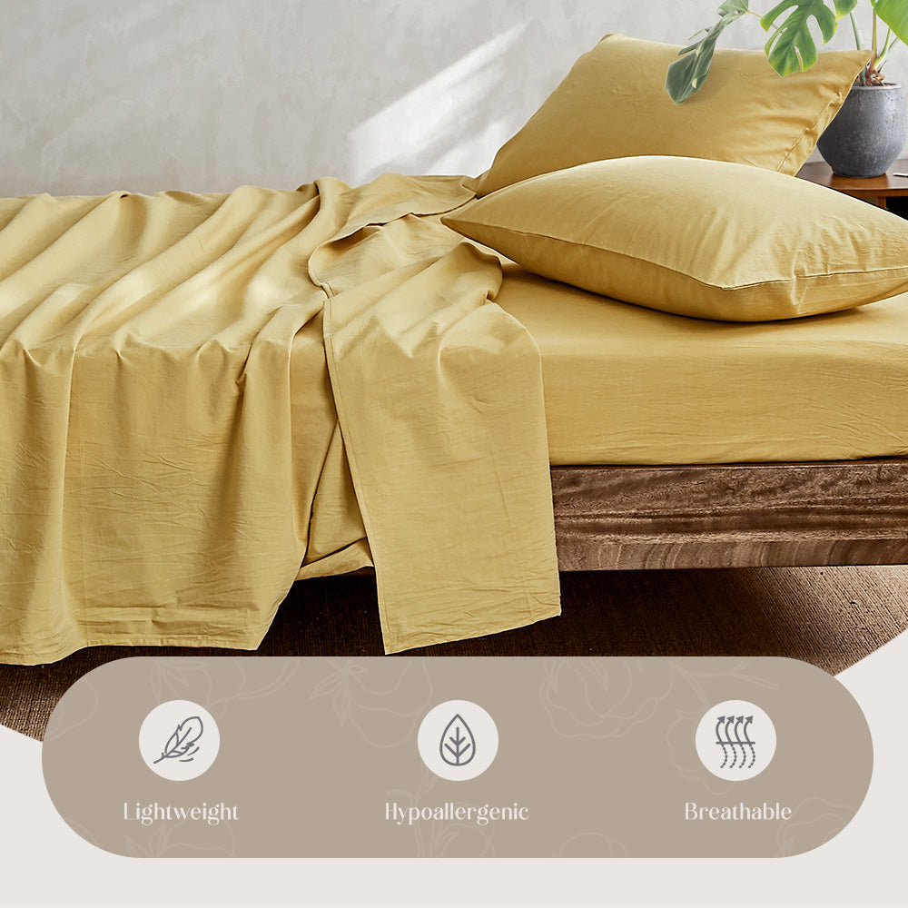 Cosy Club Sheet Set Bed Sheets Set Queen Flat Cover Pillow Case Yellow Essential