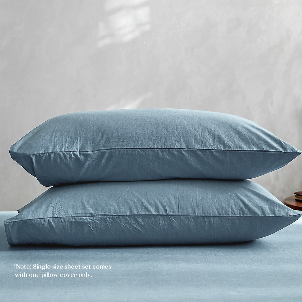 Cosy Club Sheet Set Bed Sheets Set Single Flat Cover Pillow Case Blue Essential