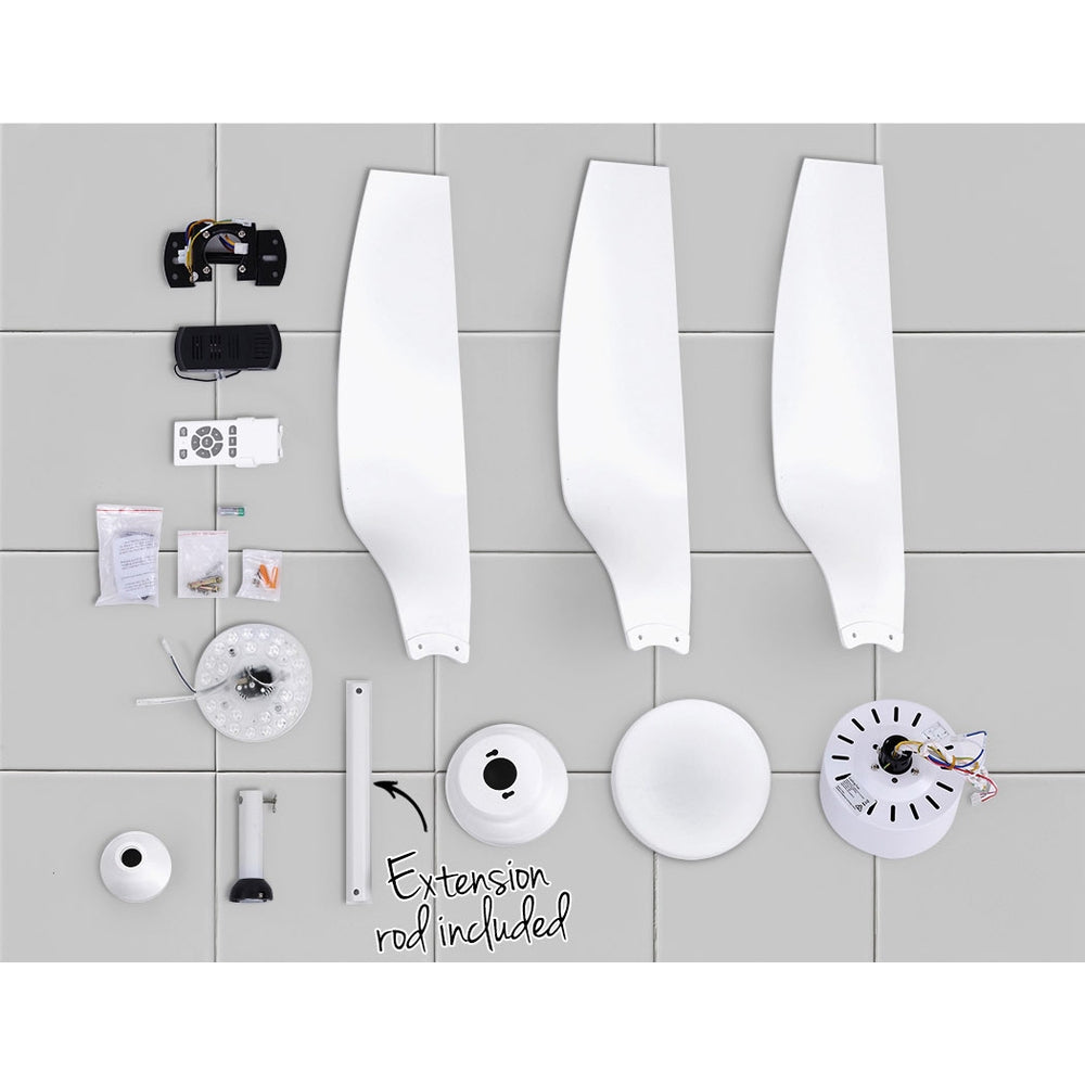 Devanti 52'' Ceiling Fan With LED Light DC Motor Remote Control 1300mm White