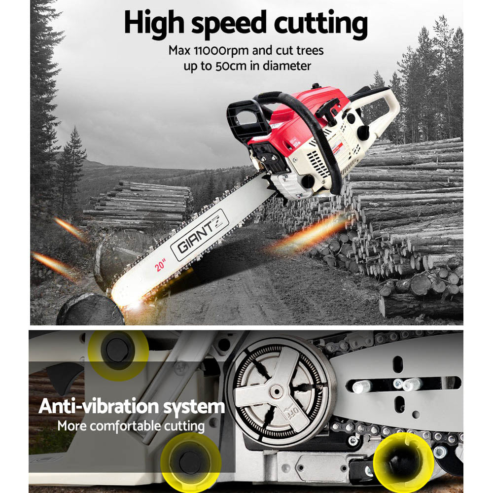 58CC Heavy-Duty Commercial Petrol Chainsaw - Red & White