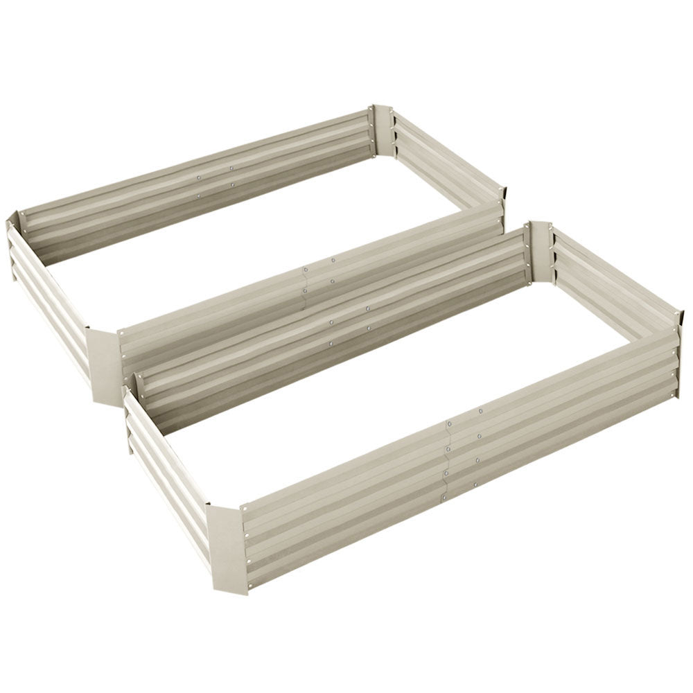 Cream-Colored Galvanised Steel Raised Planter Beds - Set of 2 (150cm x 90cm)
