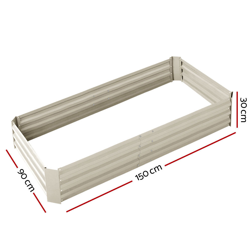 Cream-Colored Galvanised Steel Raised Planter Beds - Set of 2 (150cm x 90cm)