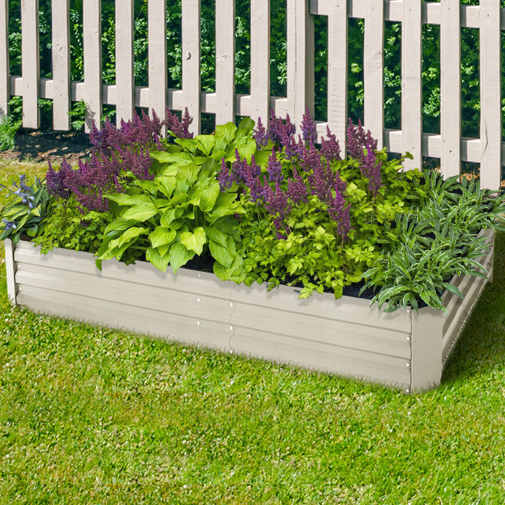 Cream-Colored Galvanised Steel Raised Planter Beds - Set of 2 (150cm x 90cm)