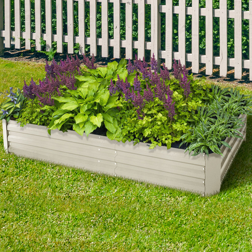 Cream-Colored Galvanised Steel Raised Planter Beds - Set of 2 (150cm x 90cm)