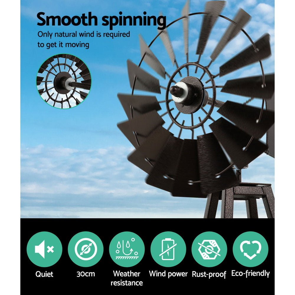 Bronze Accented 120cm Garden Windmill - Decorative Metal Weathervane for Outdoor Spaces