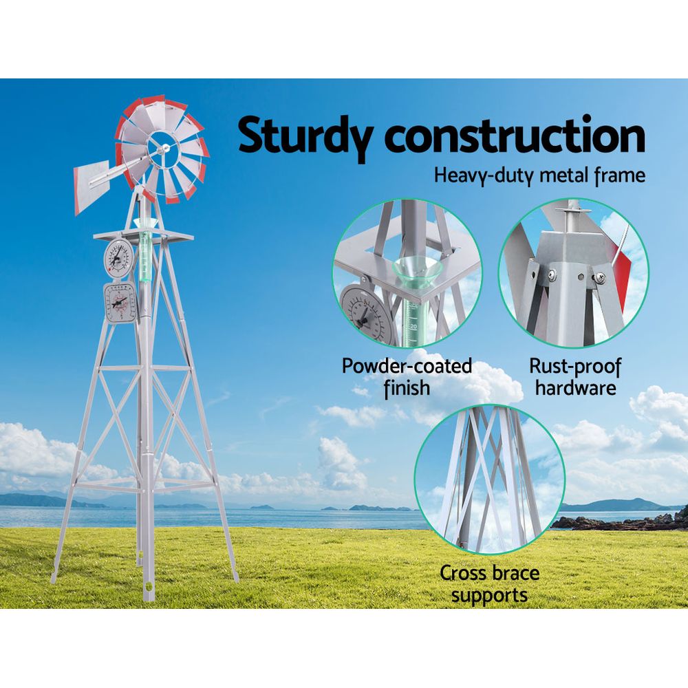 6FT Decorative Metal Garden Windmill with Integrated Weathervane