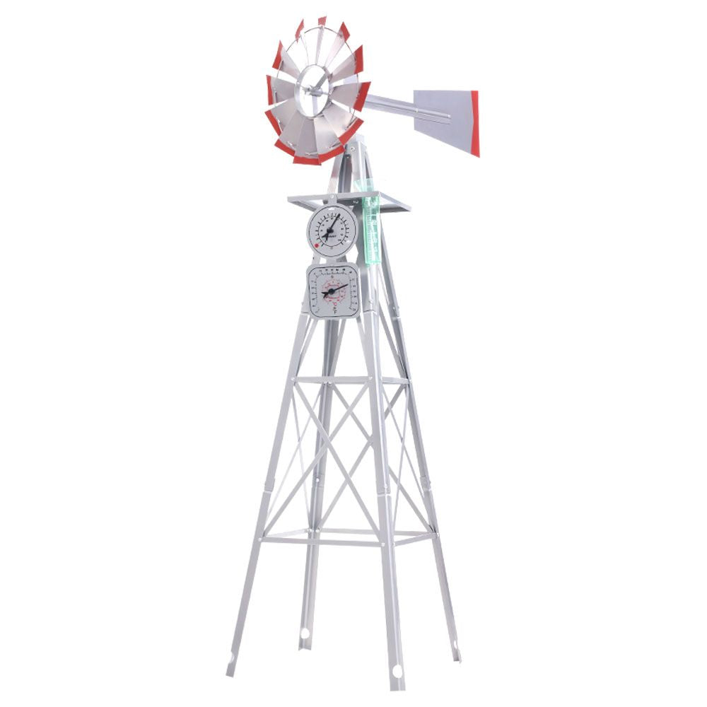 8FT Rustic Metal Garden Windmill with Integrated Weather Vane and Outdoor Charm