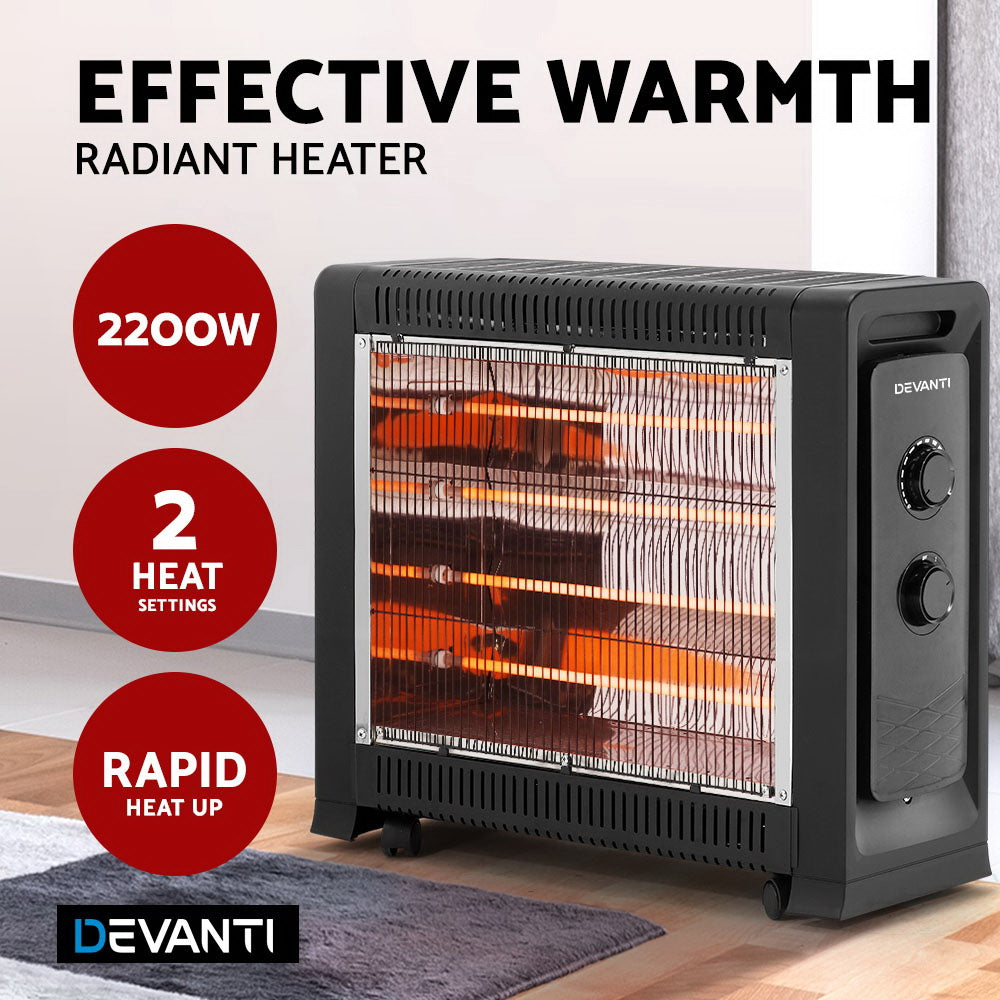 Devanti 2200W Portable Infrared Radiant Convection Heater with Adjustable Thermostat