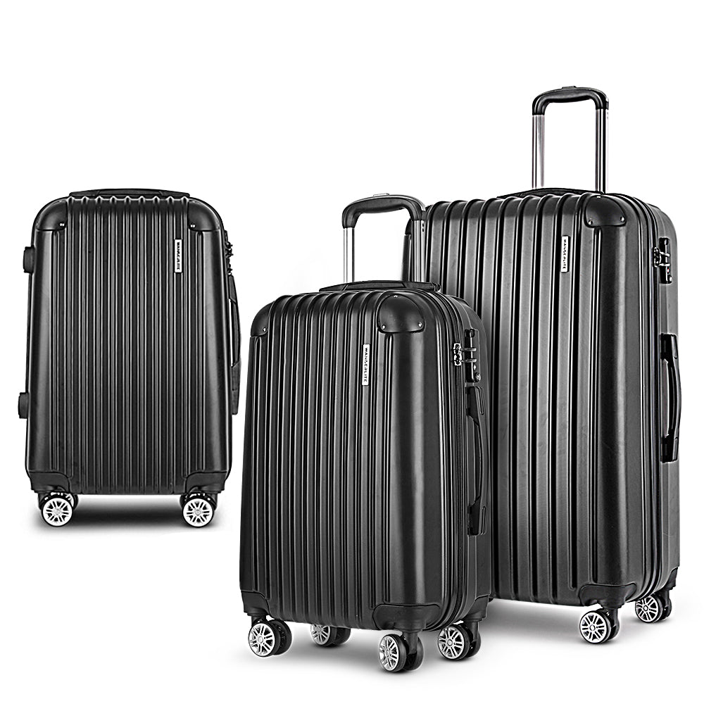 Wanderlite Black Ultra-Lightweight Hard Shell Travel Luggage Set - 3 Pieces