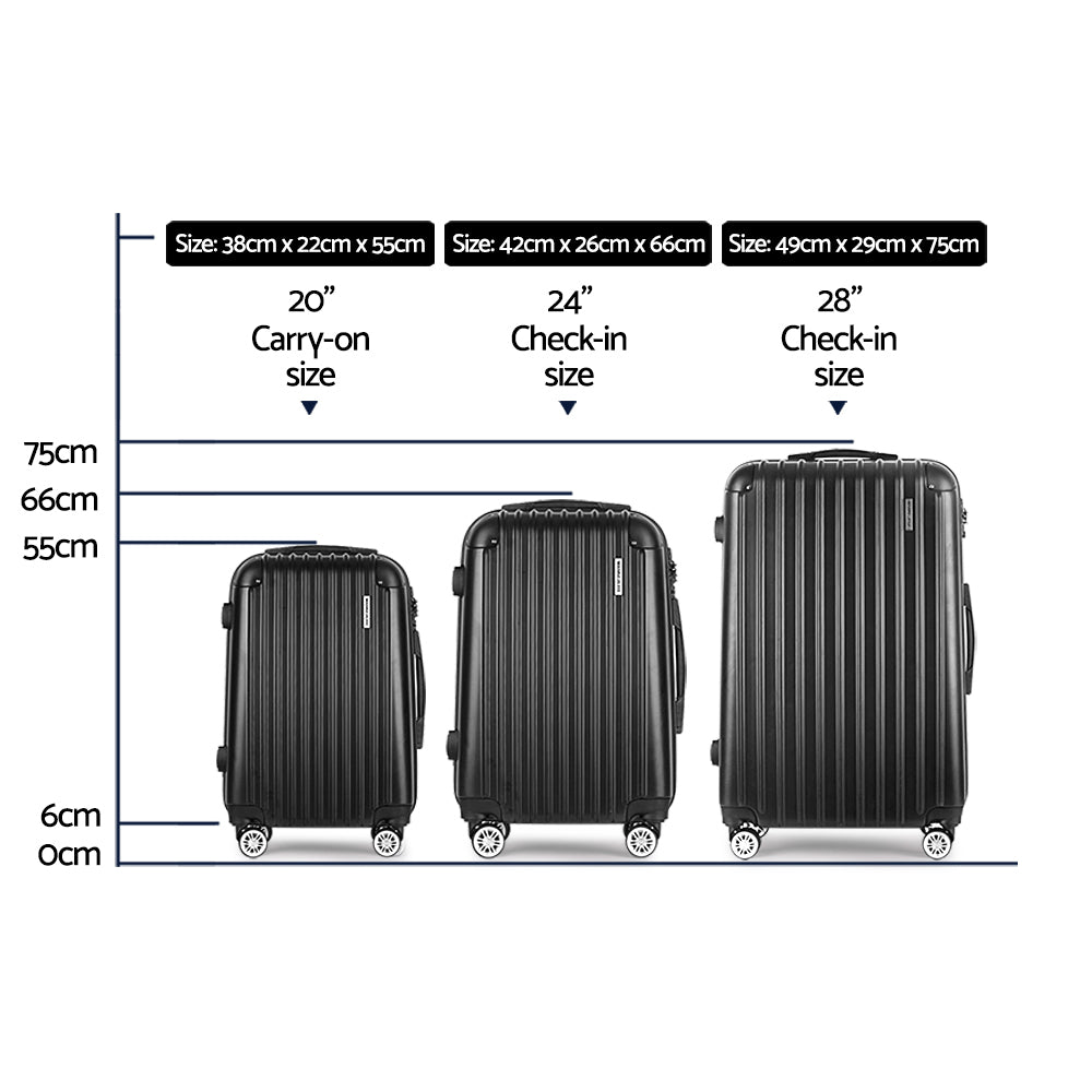 Wanderlite Black Ultra-Lightweight Hard Shell Travel Luggage Set - 3 Pieces
