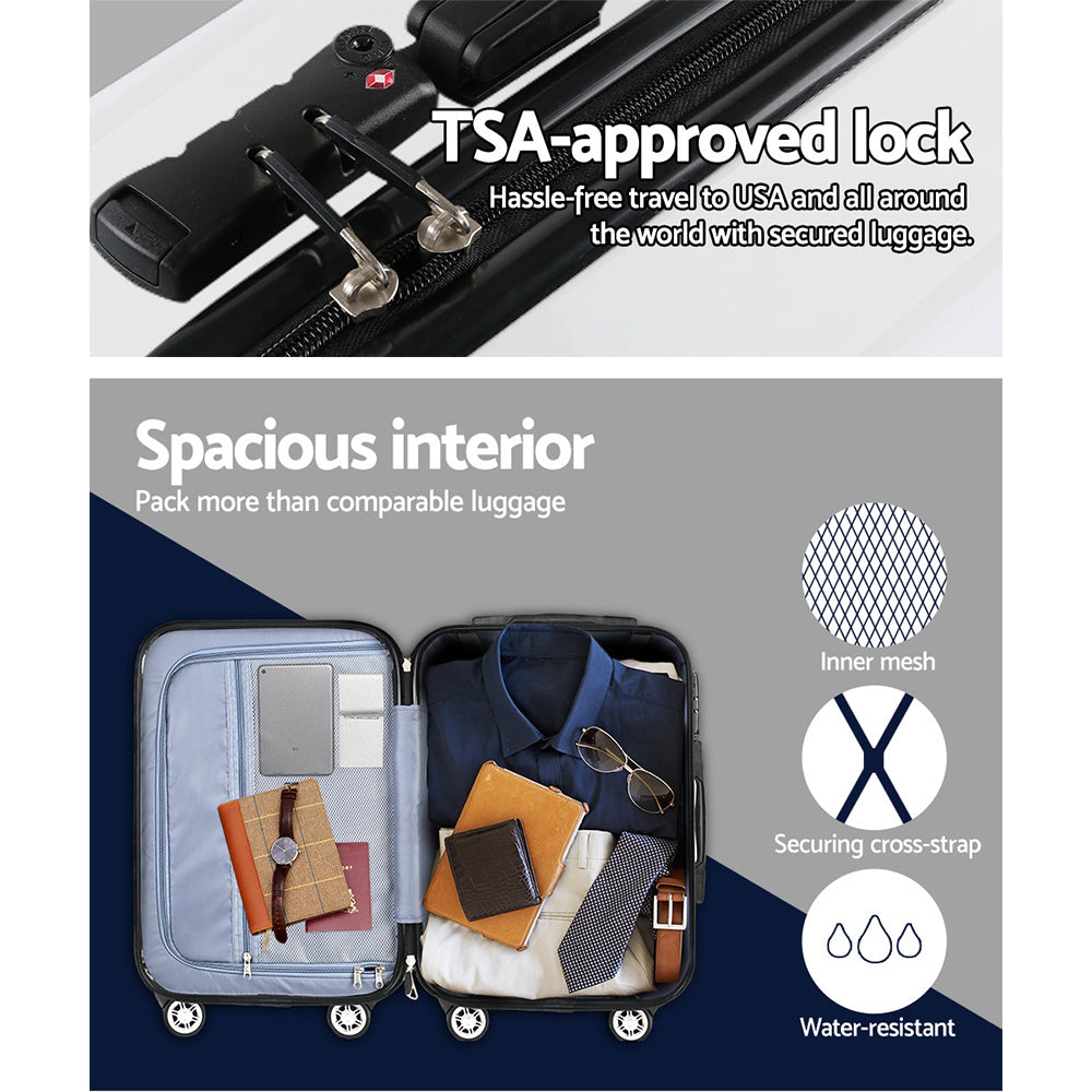 Wanderlite Ultra-Light 3-Piece Hard Shell Travel Luggage Set - Elegant Black & White Style