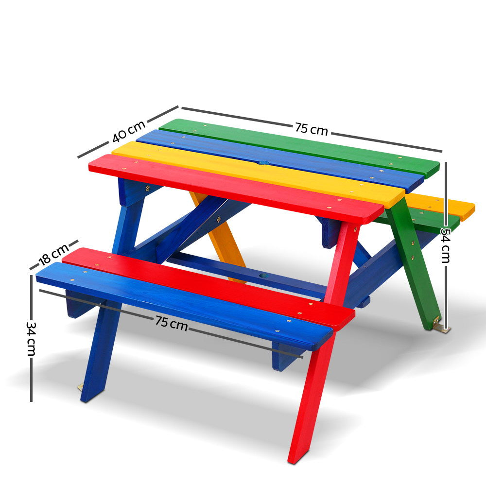 Keezi Vibrant Wooden Kids Picnic Table with Removable Umbrella