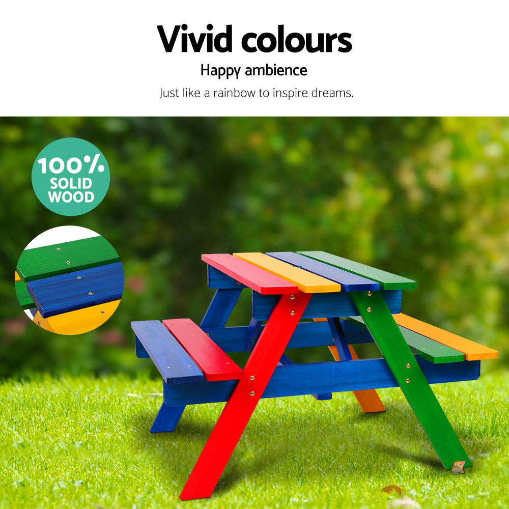 Keezi Vibrant Wooden Kids Picnic Table with Removable Umbrella