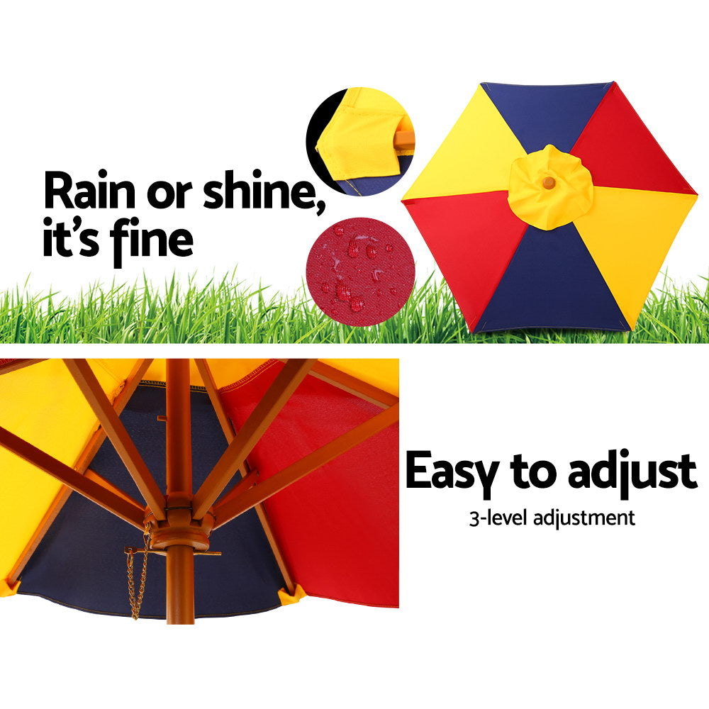 Keezi Vibrant Wooden Kids Picnic Table with Removable Umbrella