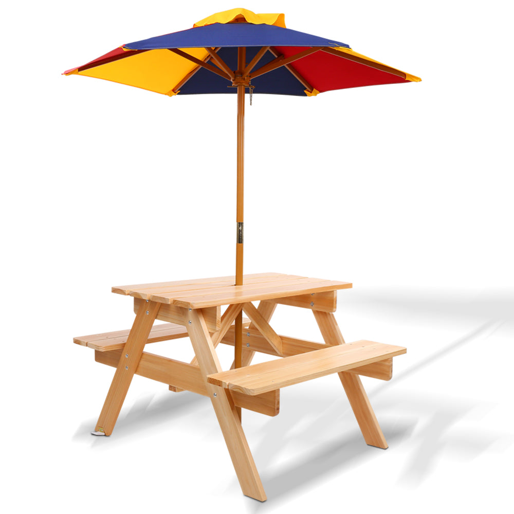 Keezi Kids Outdoor Wooden Picnic Table with Shade Umbrella