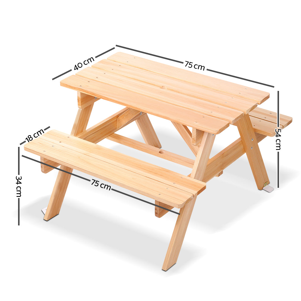 Keezi Kids Outdoor Wooden Picnic Table with Shade Umbrella