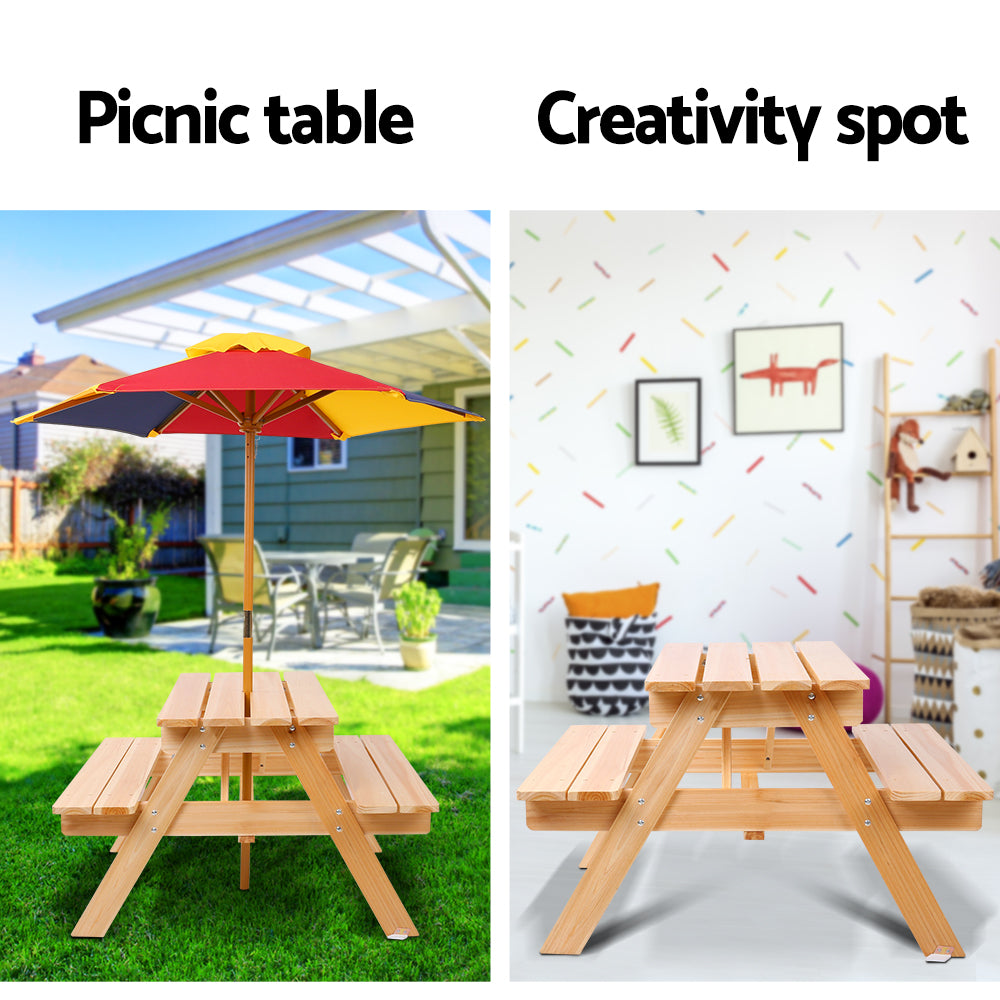 Keezi Kids Outdoor Wooden Picnic Table with Shade Umbrella