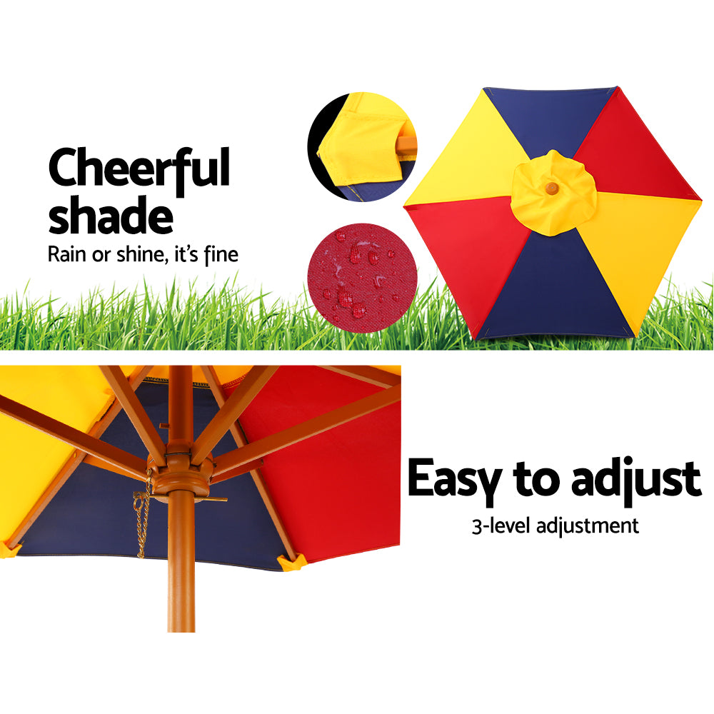 Keezi Kids Outdoor Wooden Picnic Table with Shade Umbrella